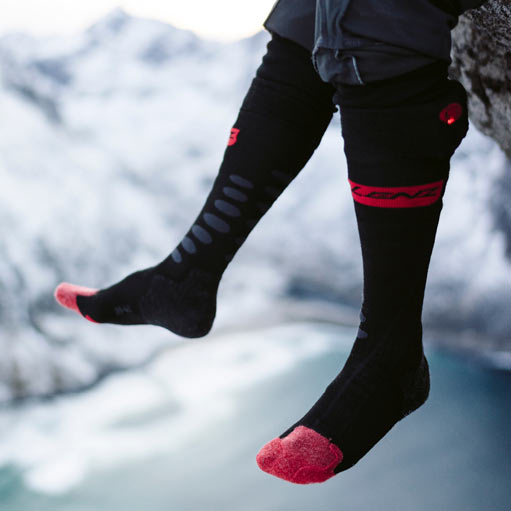 Chaussettes de ski chauffantes 5.1 étroites pour femme LENZ rouge et gris